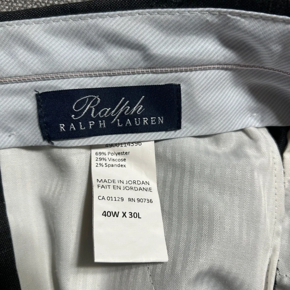Ralph Lauren Dress Pants Mens 40x30 (Fits 39x30) Grey Windowpane Pleated Cuffed